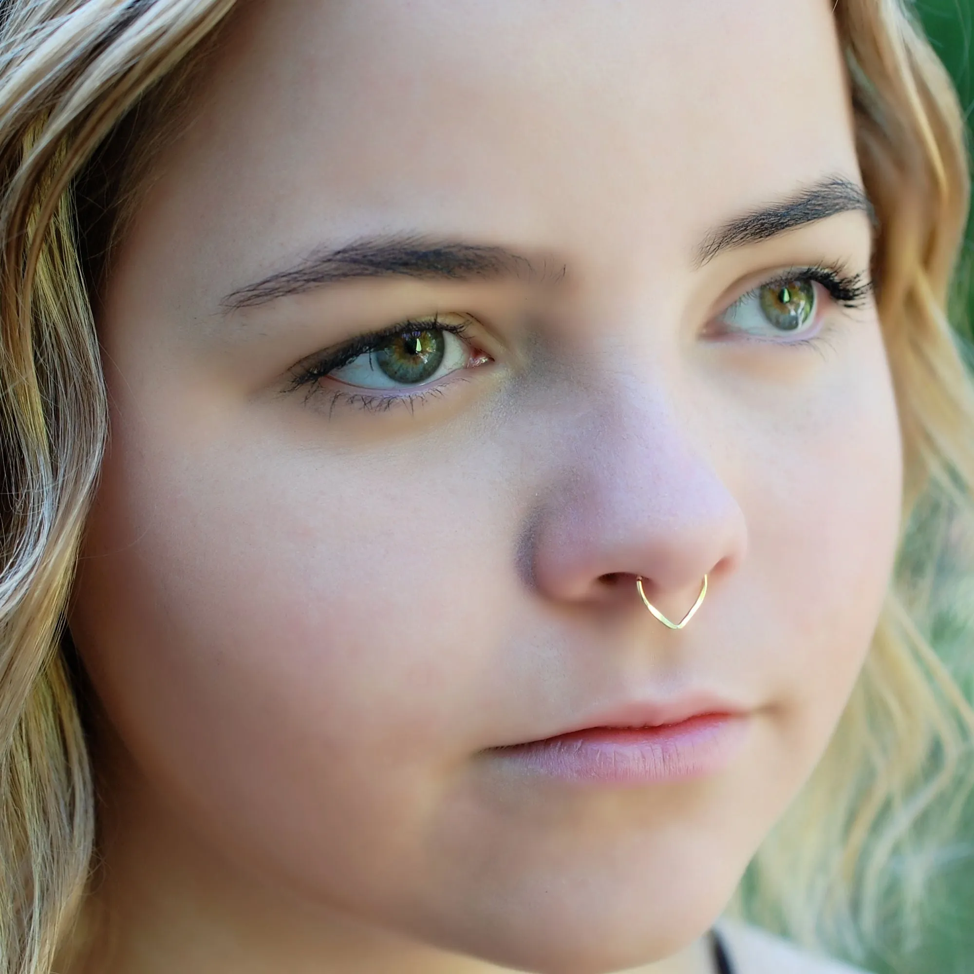 Gold Hammered V Septum or Nose Ring