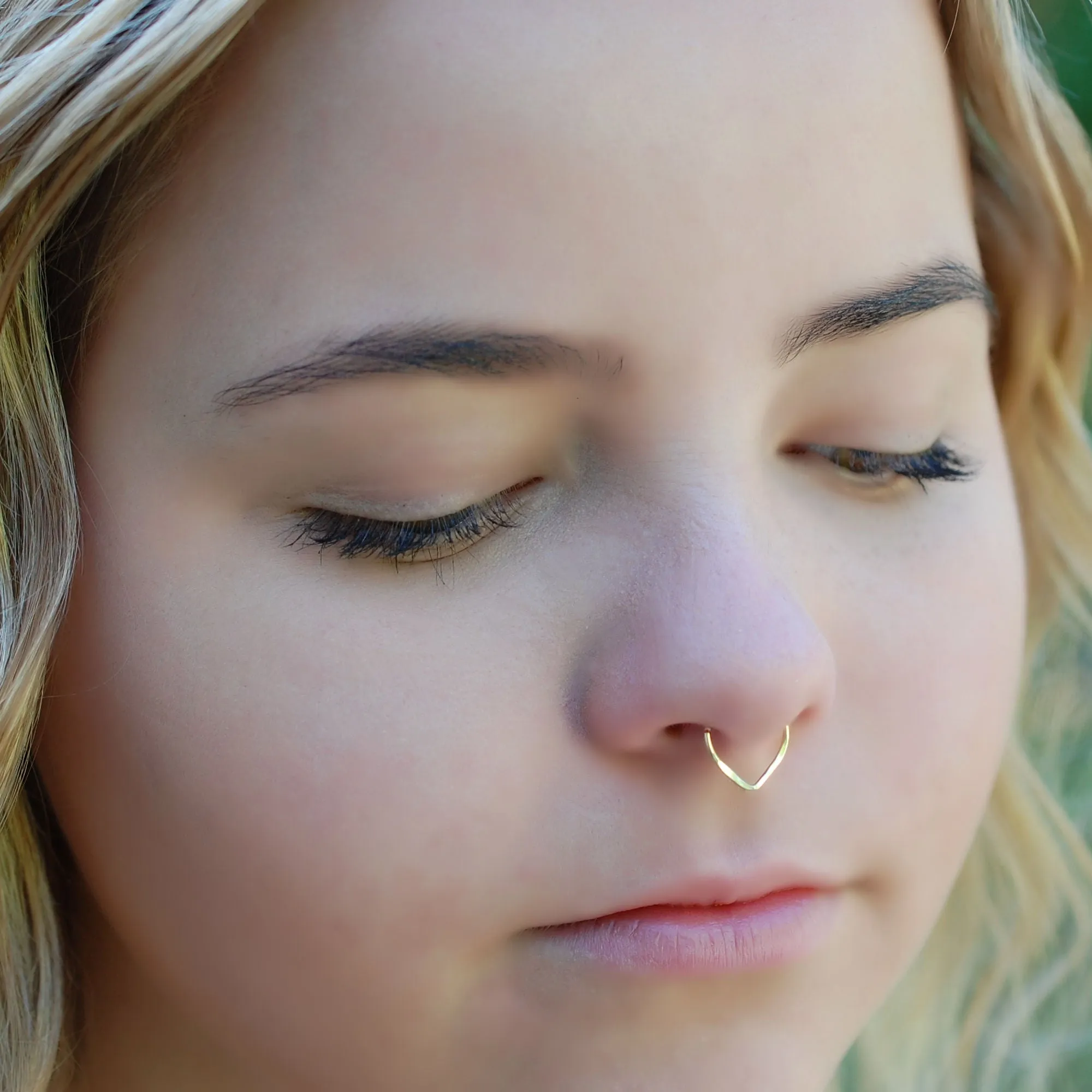 Gold Hammered V Septum or Nose Ring