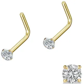 Gold Ion Plated Prong Set CZ L Bend Nose Ring