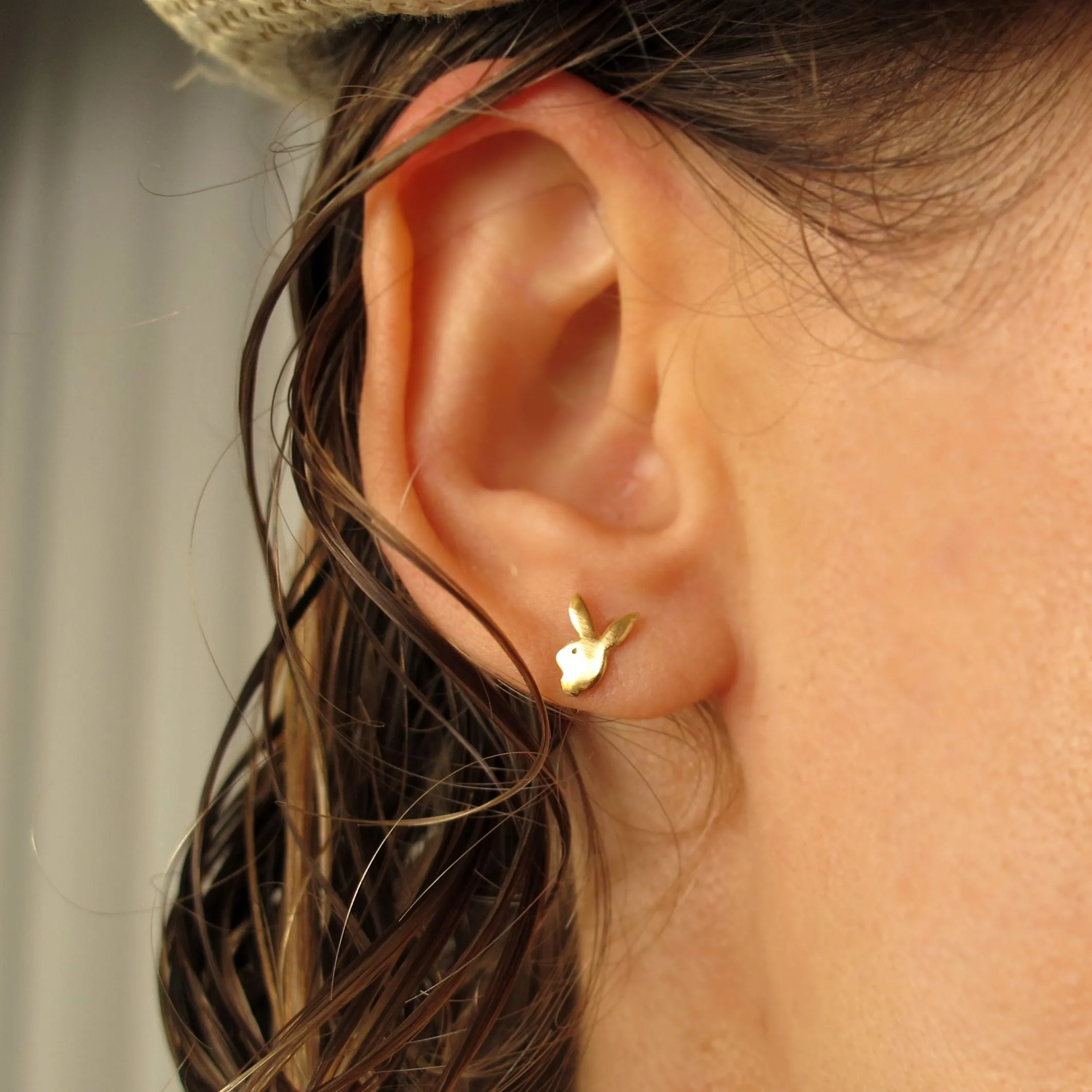 Gold Rabbit Stud Earrings