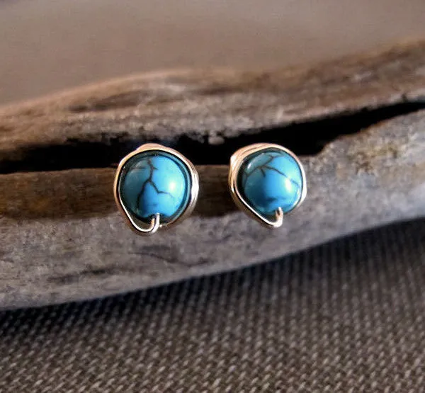 Gold Stud Turquoise Earrings