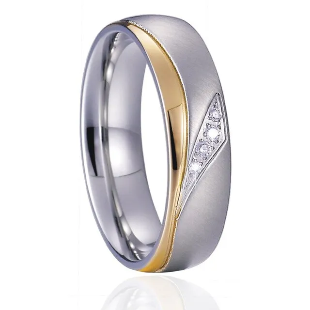 Gold/Silver and Cubic Zirconia Titanium Wedding Ring Set