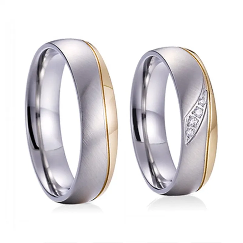 Gold/Silver and Cubic Zirconia Titanium Wedding Ring Set