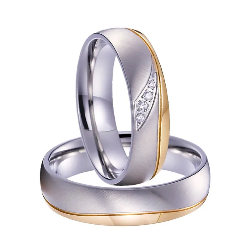 Gold/Silver and Cubic Zirconia Titanium Wedding Ring Set