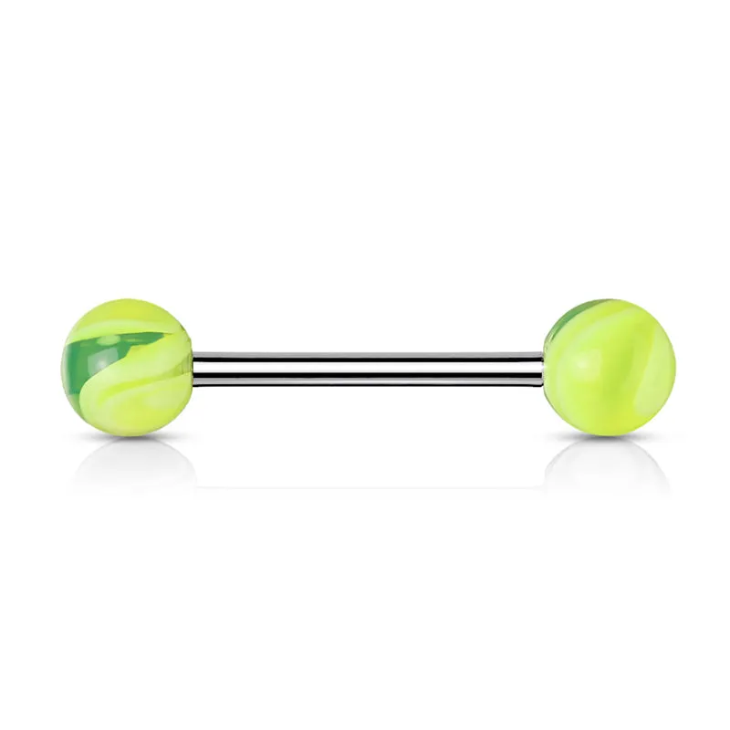 Green Marble Acrylic Ball with Surgical Steel Tongue Barbell