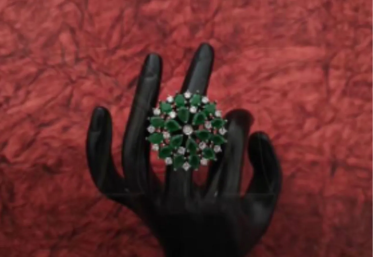 Green Rodium Finger Ring