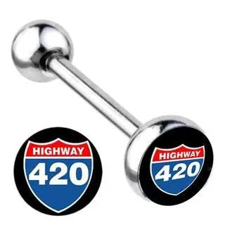 Highway 420 Flat Top Logo Tongue Ring