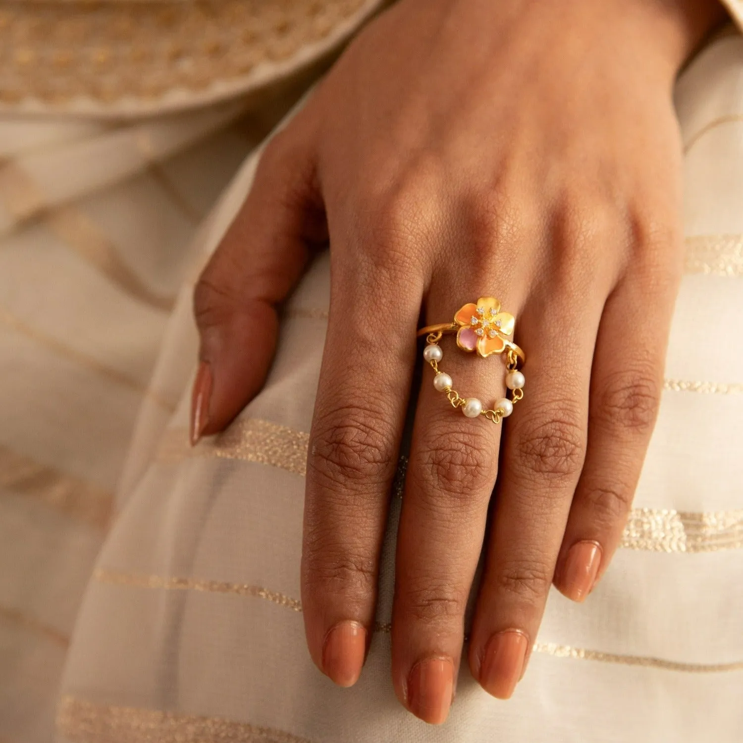 Jalaja Floral Drop Finger Ring