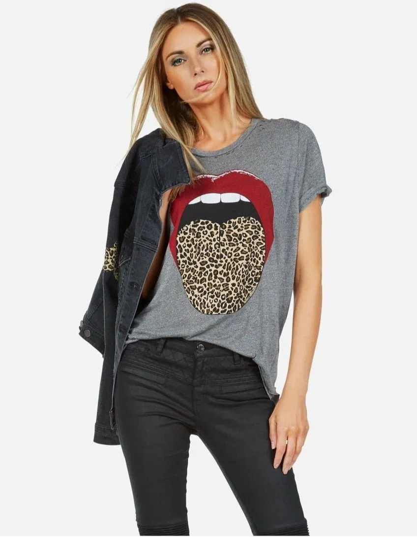 Lauren Moshi Capri Rolling Stones Leopard Tongue T-Shirt