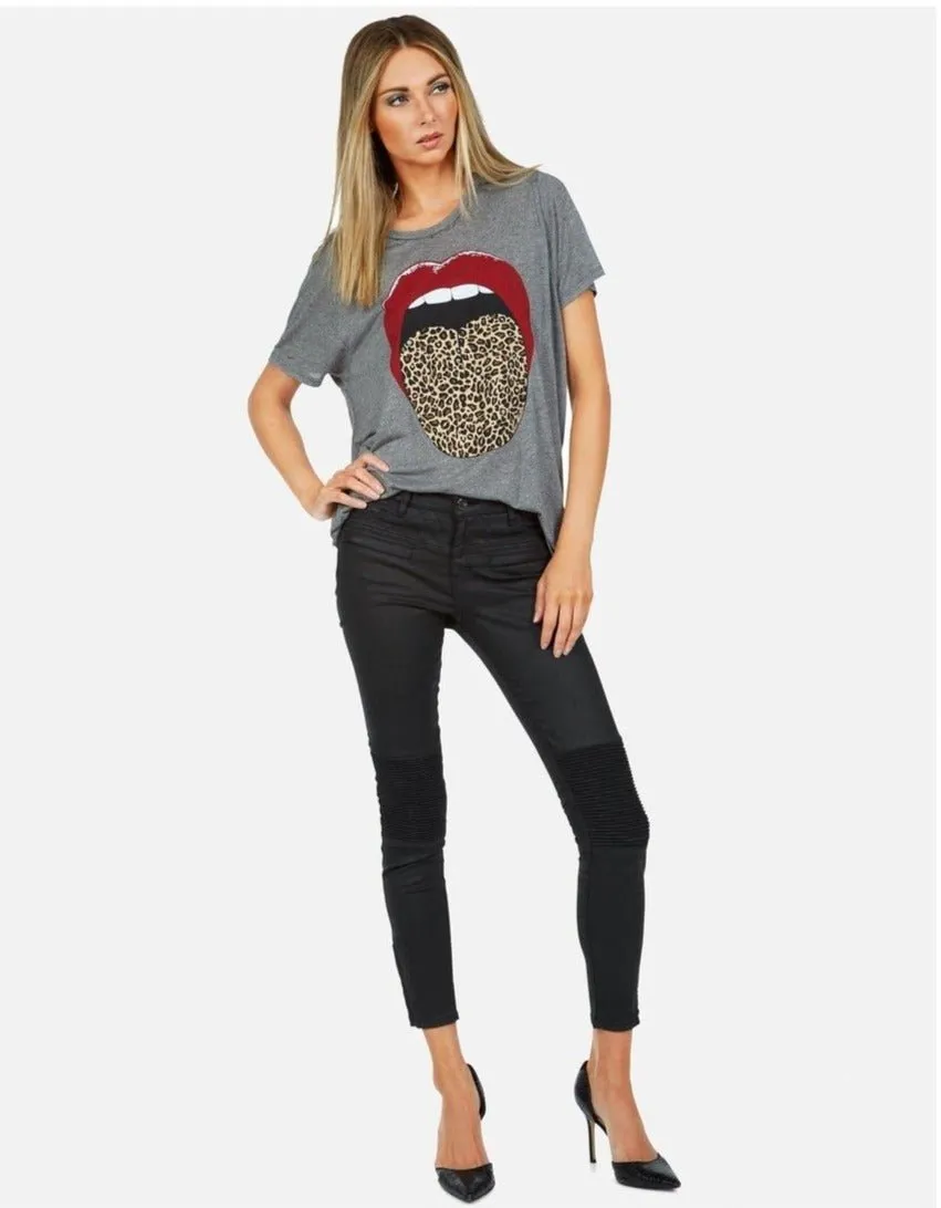 Lauren Moshi Capri Rolling Stones Leopard Tongue T-Shirt