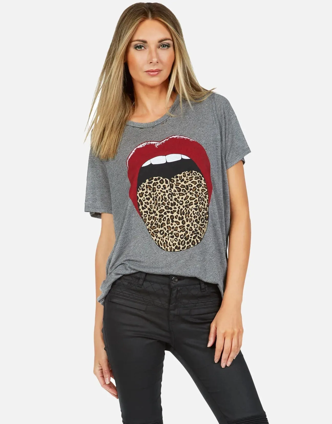 Lauren Moshi Capri Rolling Stones Leopard Tongue T-Shirt