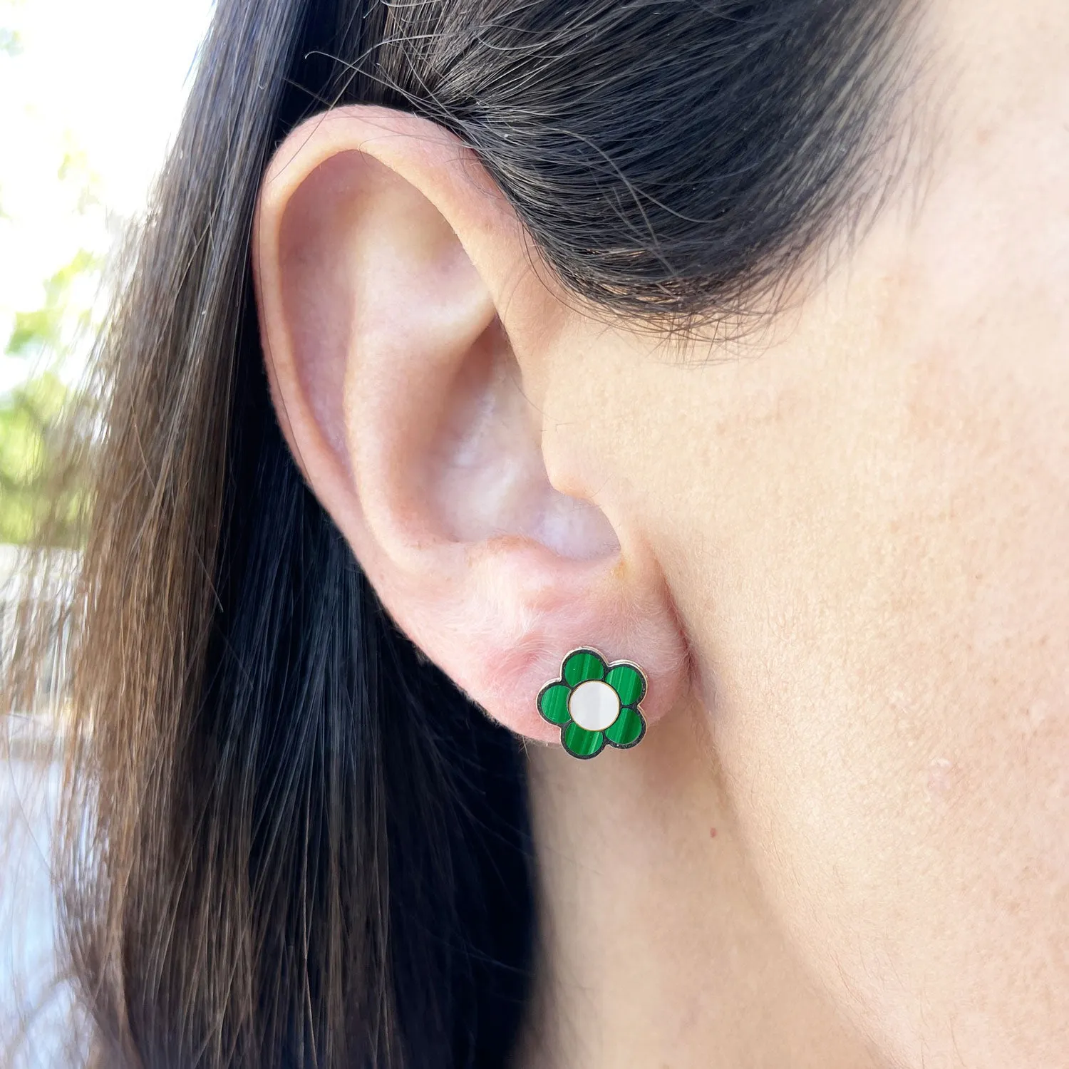 Malachite Daisy Stud Earrings