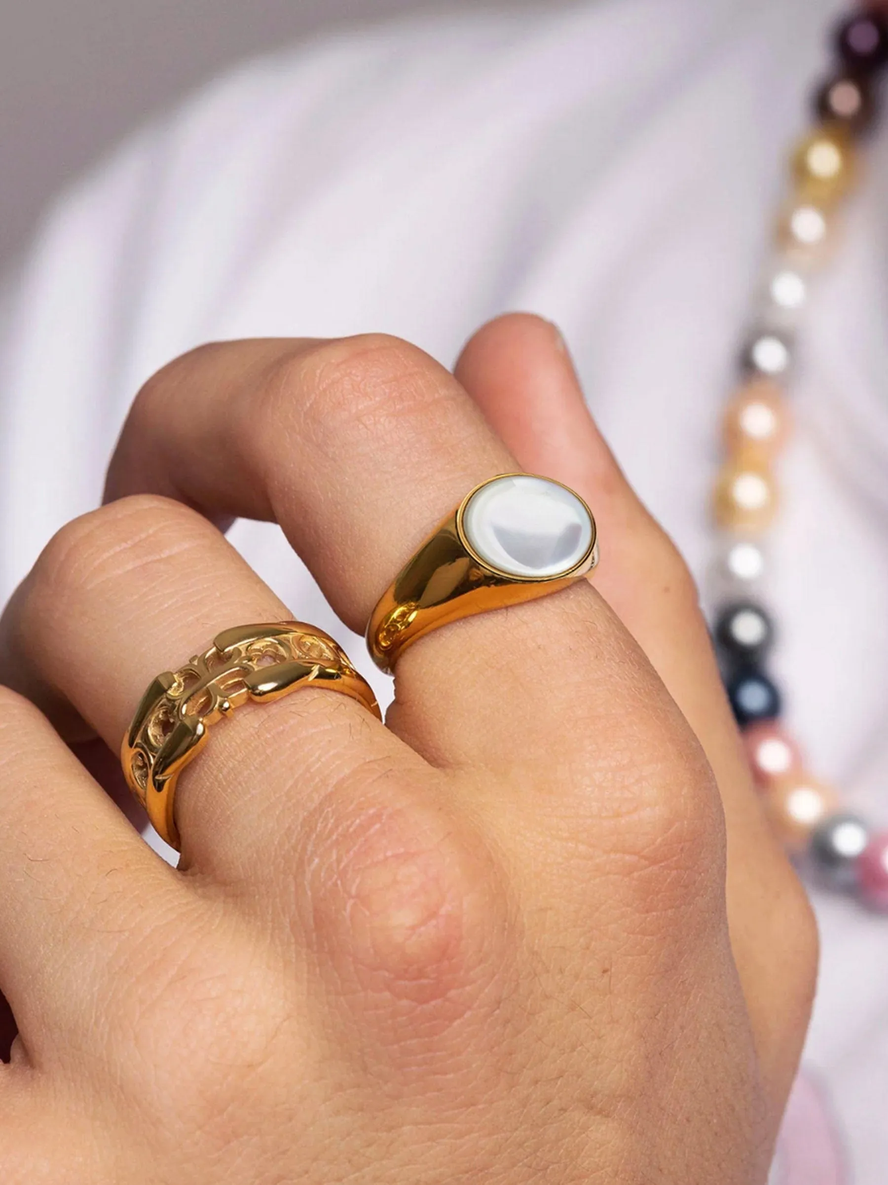 Men's Gold Signet Ring with Pearl Dome