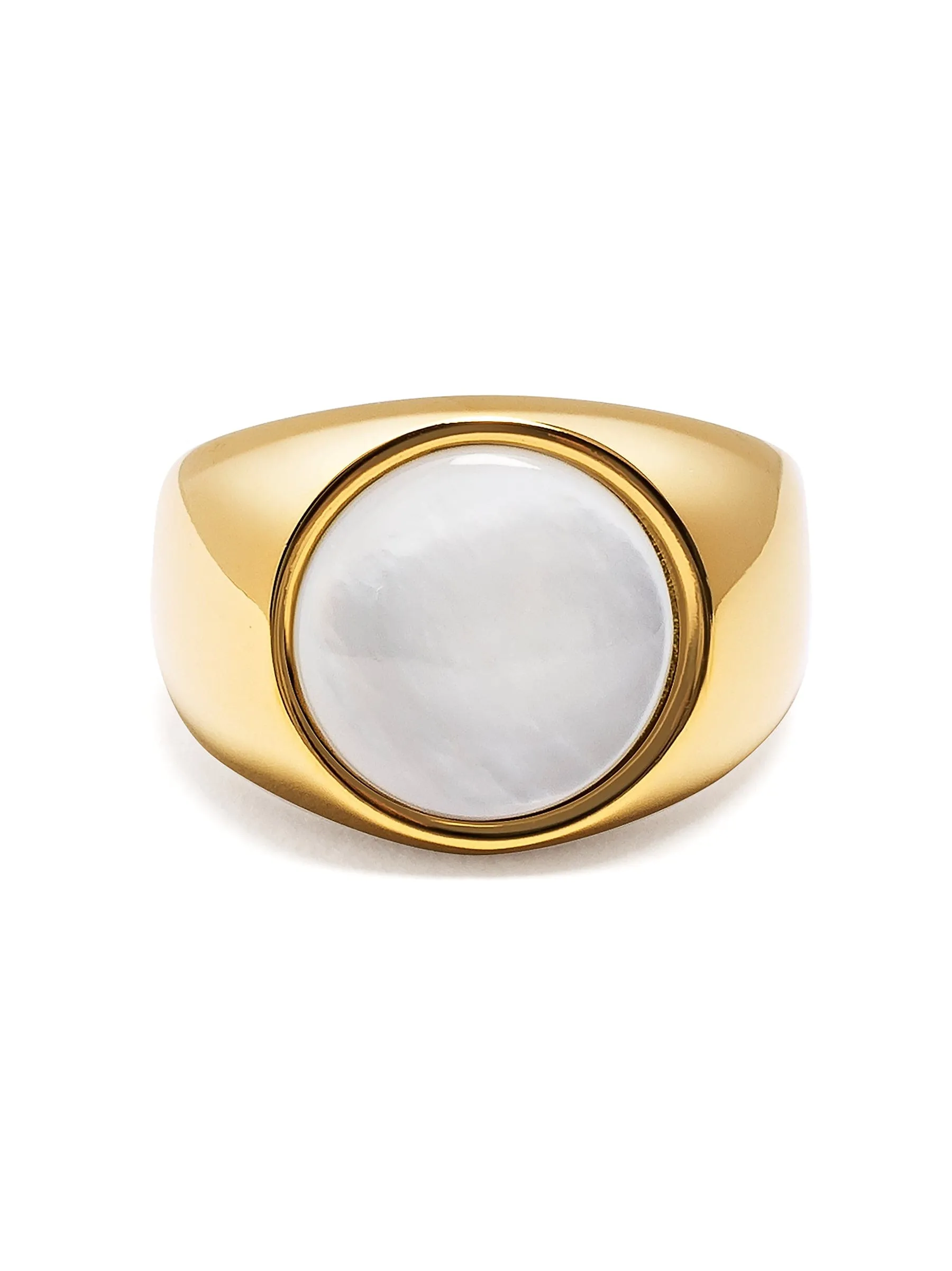 Men's Gold Signet Ring with Pearl Dome