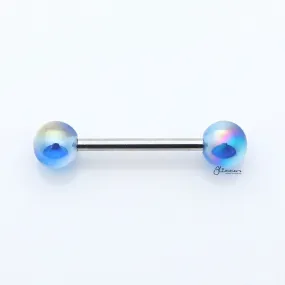 Metallic Aurora Borealis Coating Balls Tongue Barbell - Blue