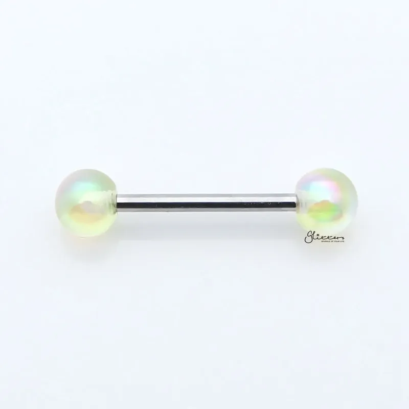 Metallic Aurora Borealis Coating Balls Tongue Barbell - Light Green