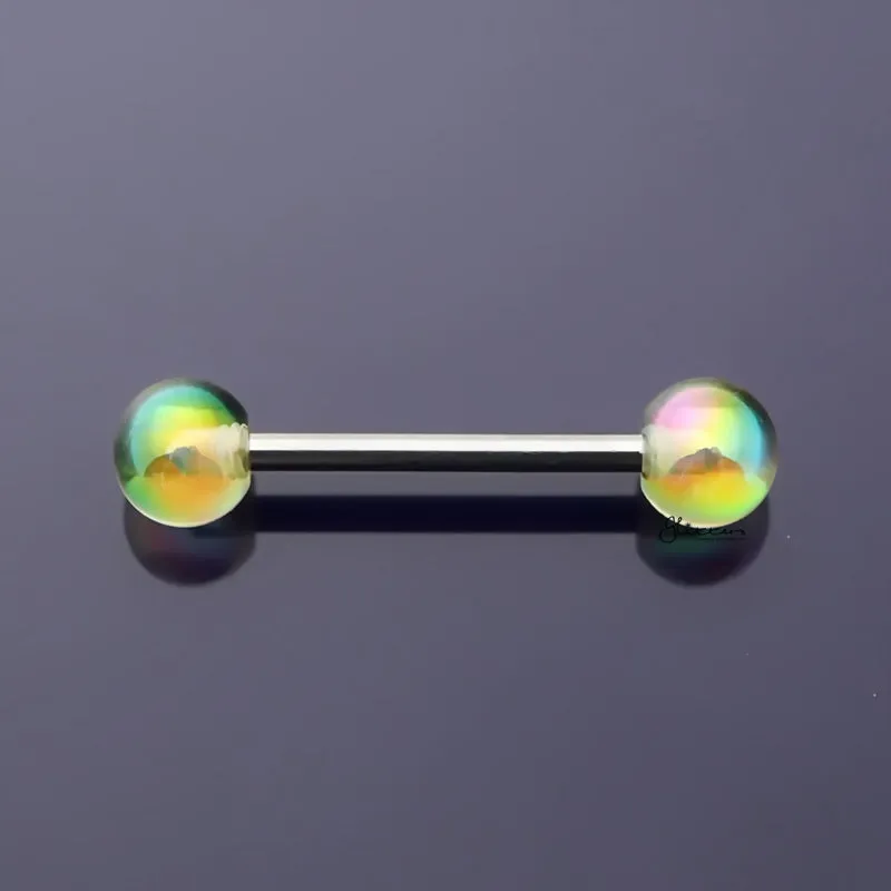 Metallic Aurora Borealis Coating Balls Tongue Barbell - Light Green