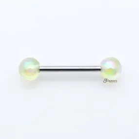 Metallic Aurora Borealis Coating Balls Tongue Barbell - Light Green