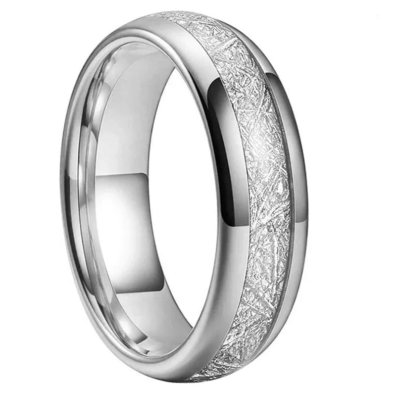 Meteorite Inlay Dome Wedding Ring in Polished Silver Tungsten (4/6/8mm)