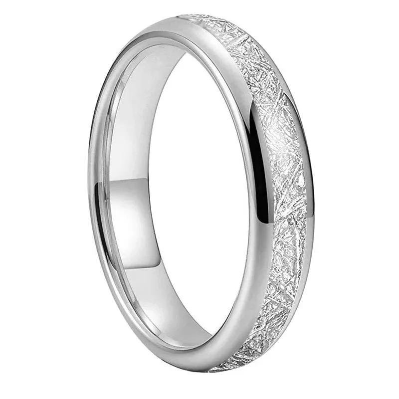 Meteorite Inlay Dome Wedding Ring in Polished Silver Tungsten (4/6/8mm)