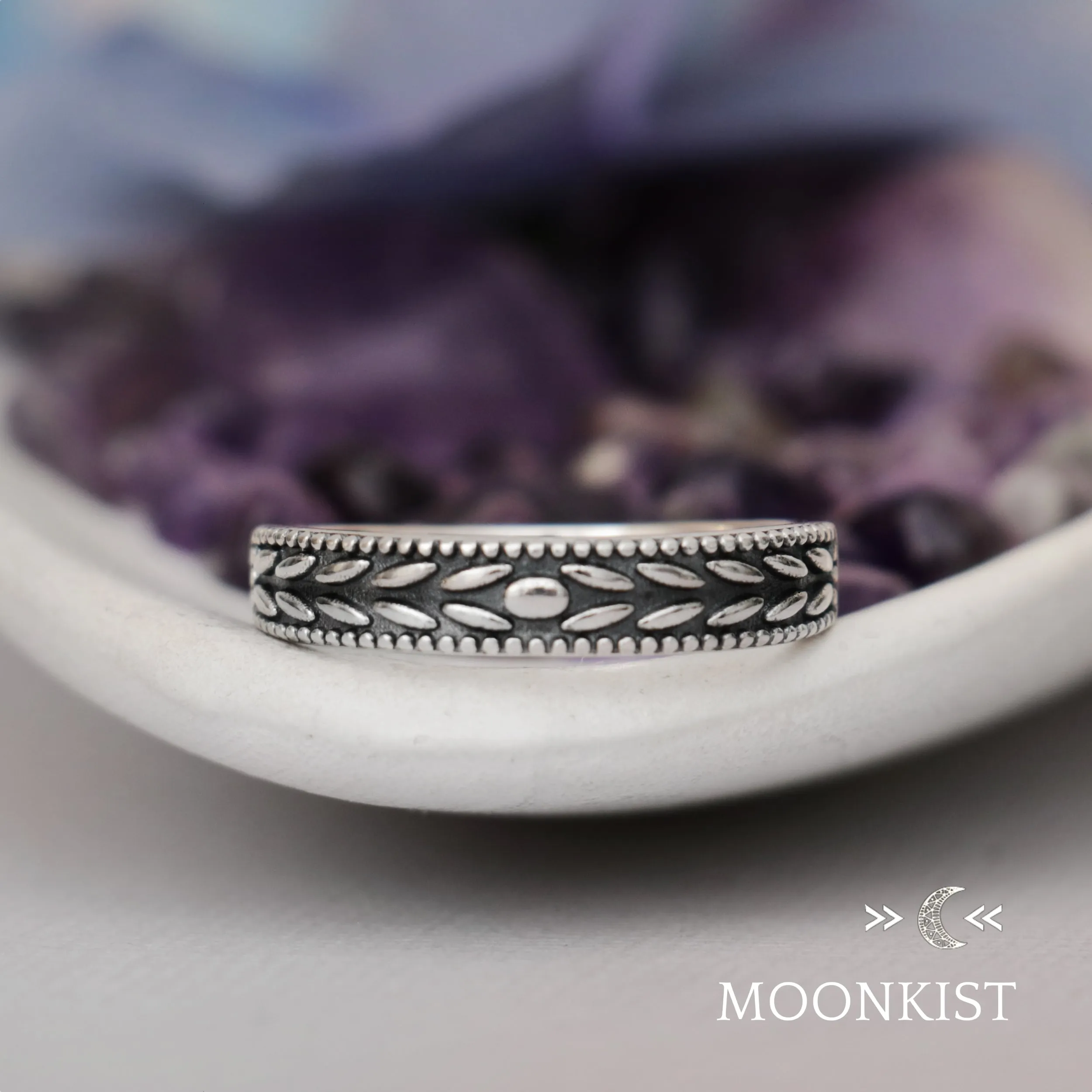 Narrow Milgrain Wheat Wedding Band | Moonkist Designs