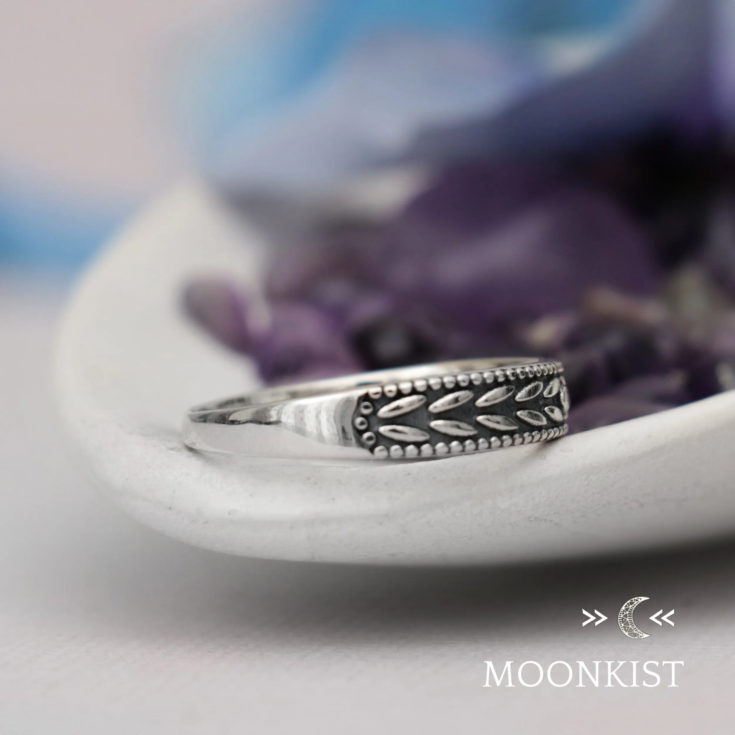 Narrow Milgrain Wheat Wedding Band | Moonkist Designs