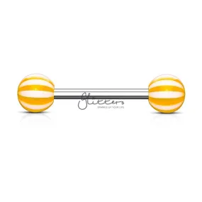 Orange Candy Stripe Acrylic Ball with Surgical Steel Tongue Bar