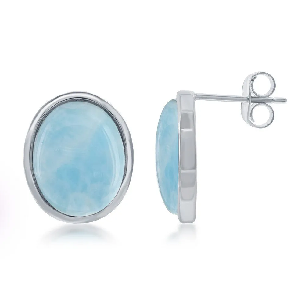 Oval Larimar Stud Earrings