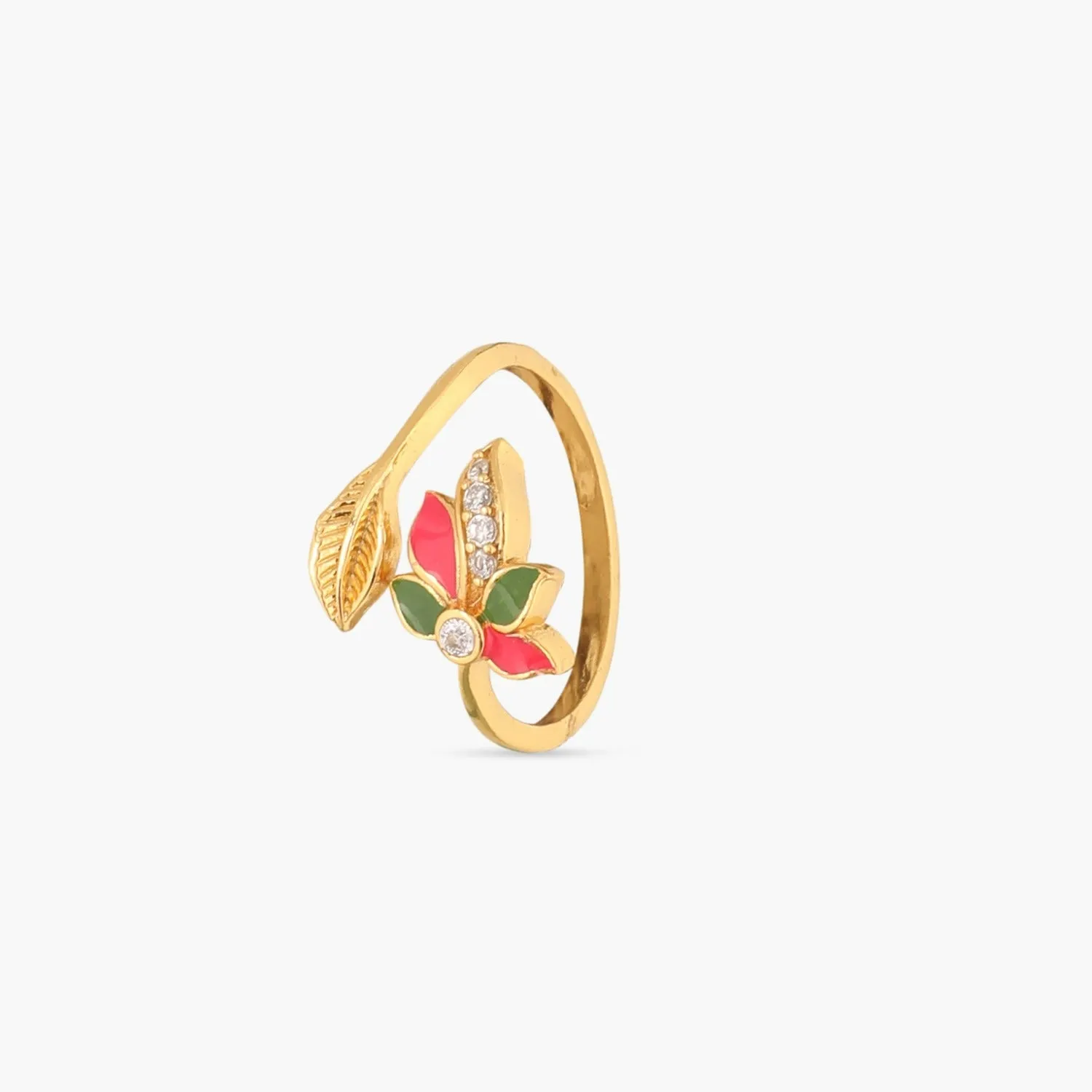 Pansy Floral CZ Leaf Finger Ring