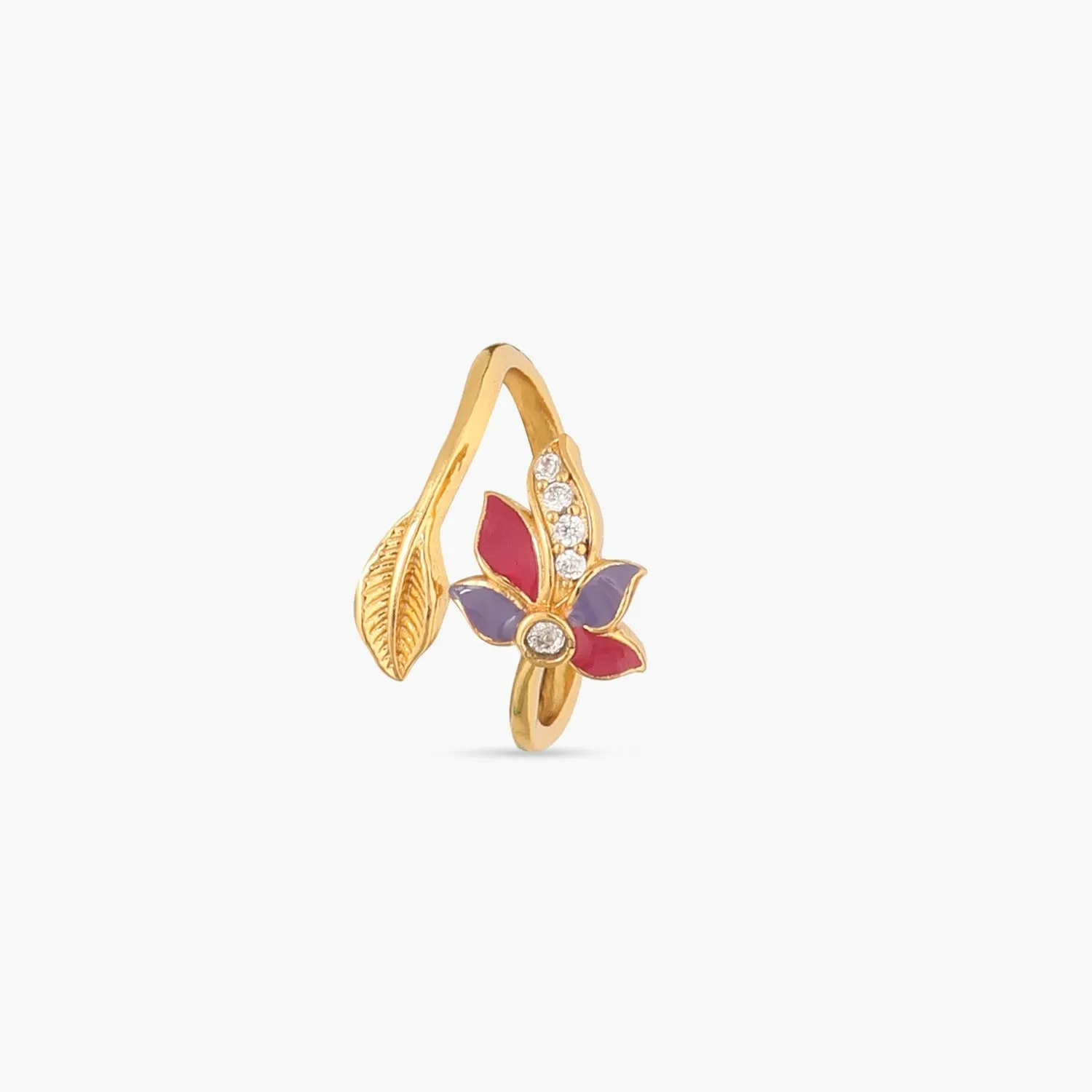 Pansy Floral CZ Leaf Finger Ring