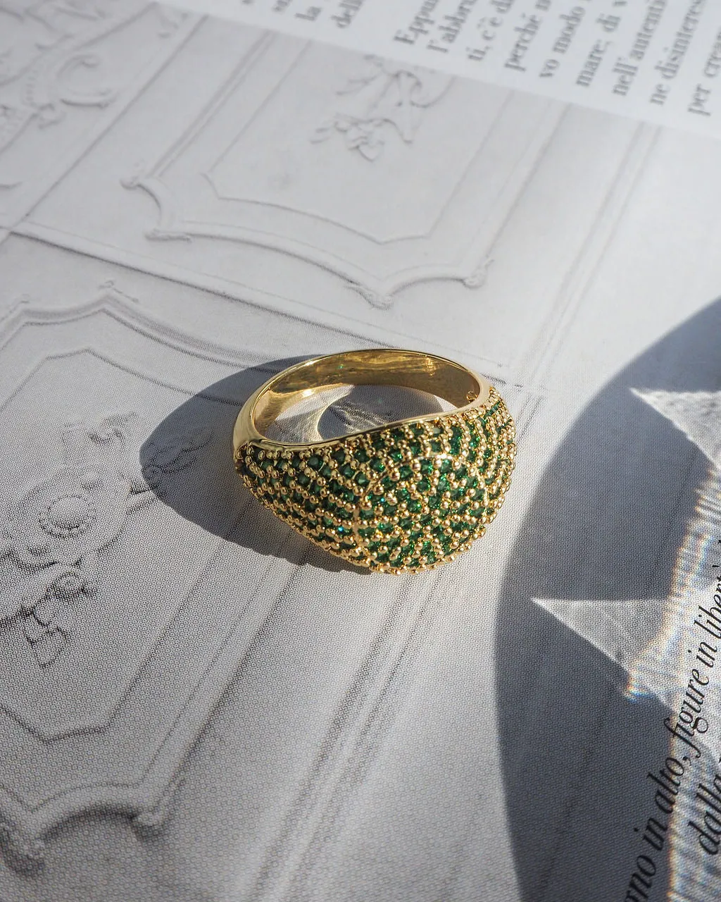 Pave Signet Ring- Emerald Green- Gold