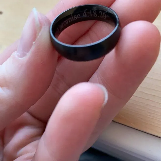 Personalized Men's Black Promise Ring - Engraved Men's Ring Handwriting Ring