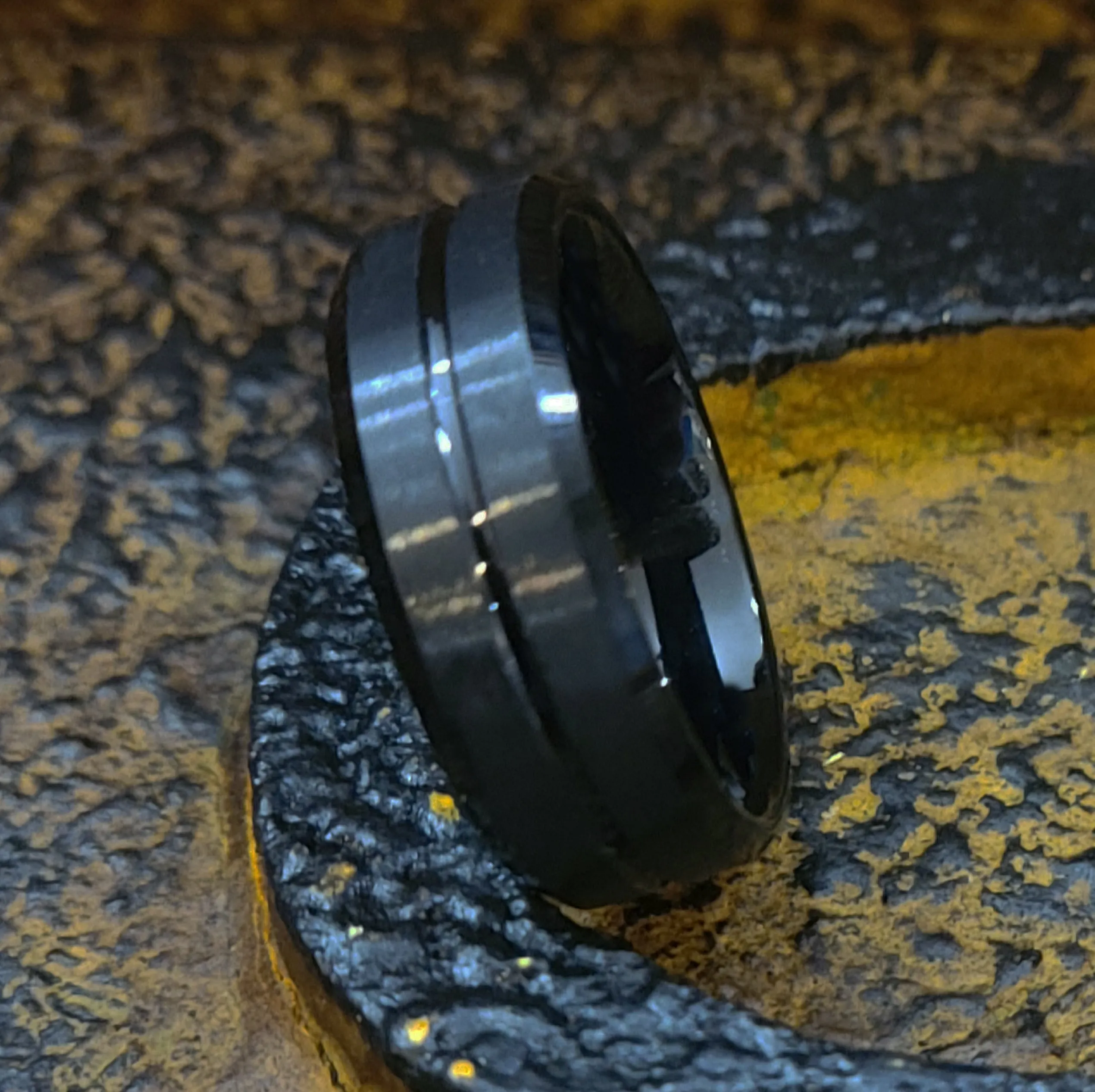 Personalized Men's Matte Black Grooved Tungsten Wedding Ring - Handwriting Ring