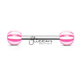 Pink Candy Stripe Acrylic Ball with Surgical Steel Tongue Bar