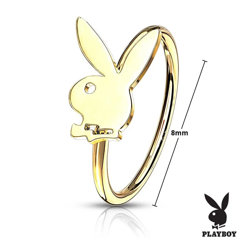 Playboy Bunny Top Bendable Hoop Nose Ring - Gold