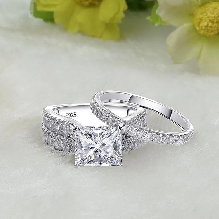 Princess Cut Sterling Silver Bridal Set