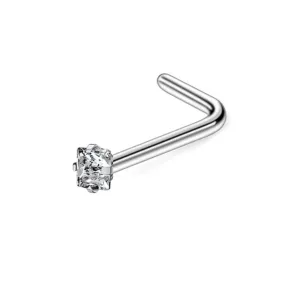 Prong Set Square CZ L Bend Nose Ring