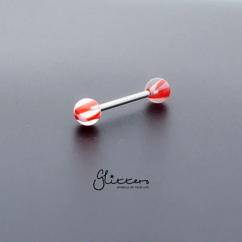 Red Acrylic Screw Marble Ball with Surgical Steel Tongue Barbell