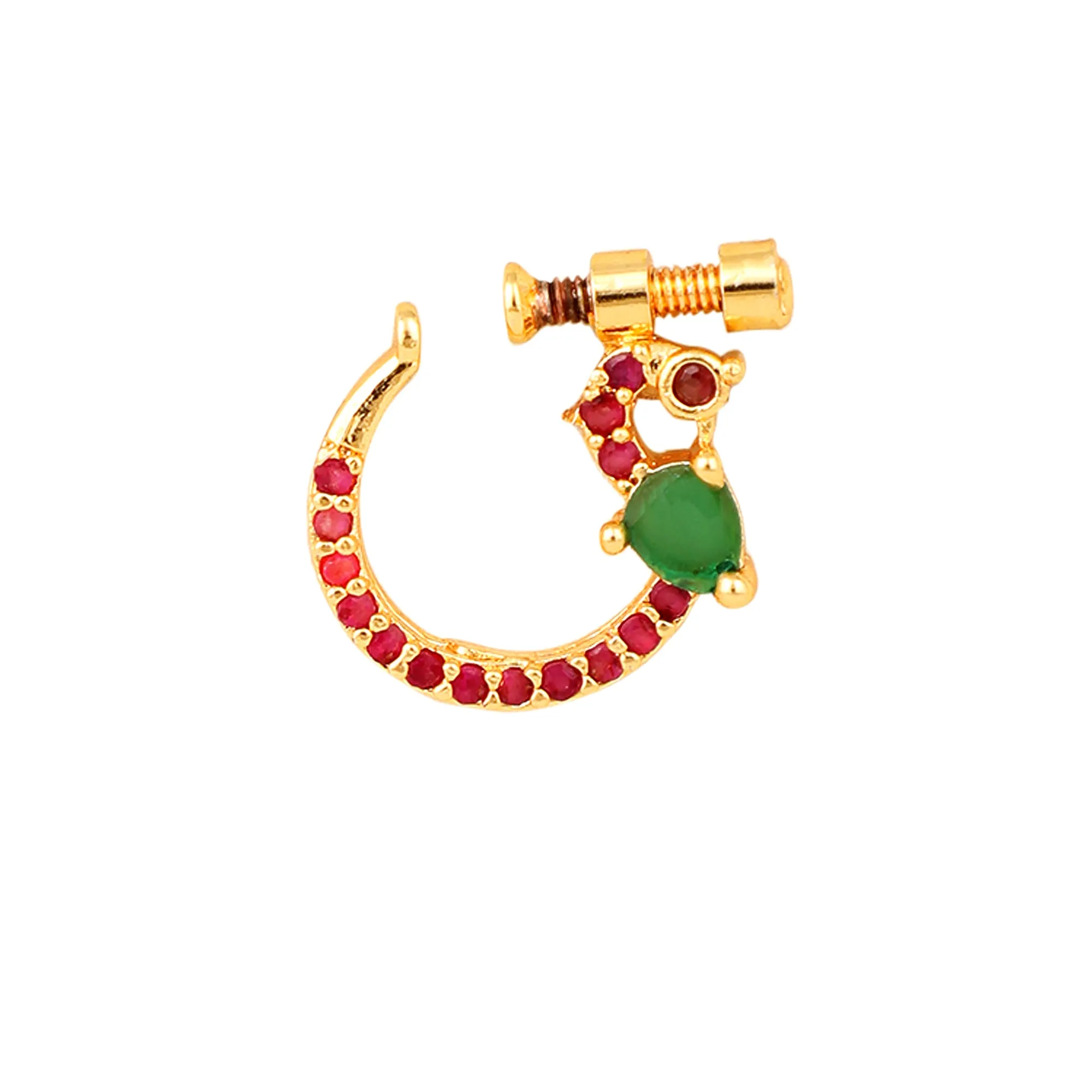 Red-Green Gold Nose Pin