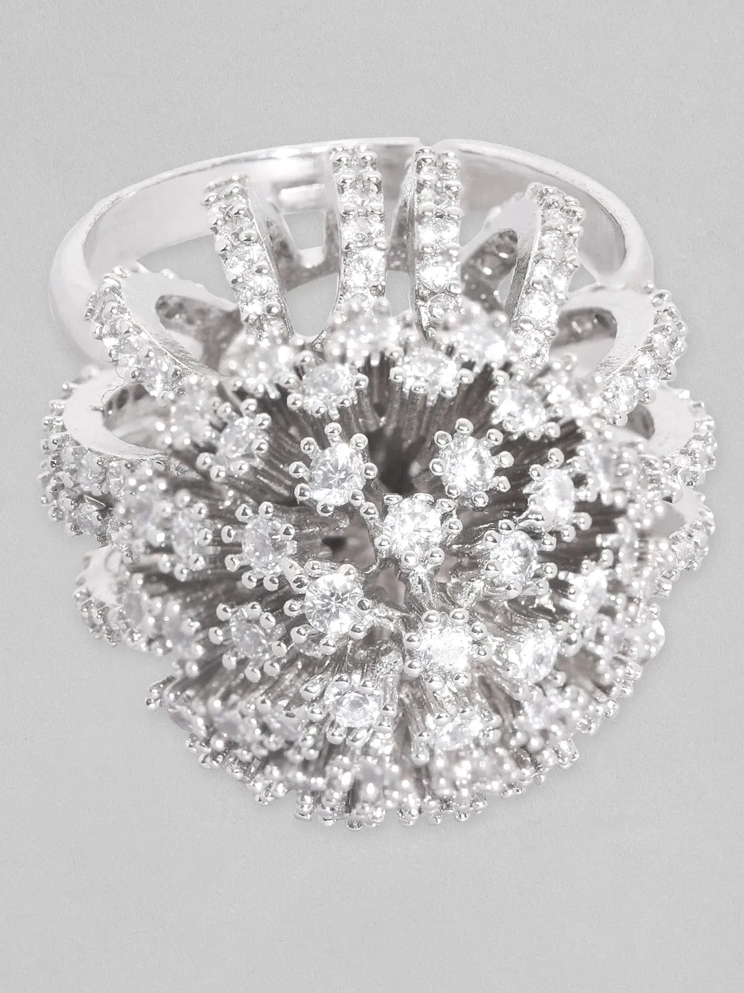 Rubans Silver-Plated White  Zircone-Studded Finger Ring