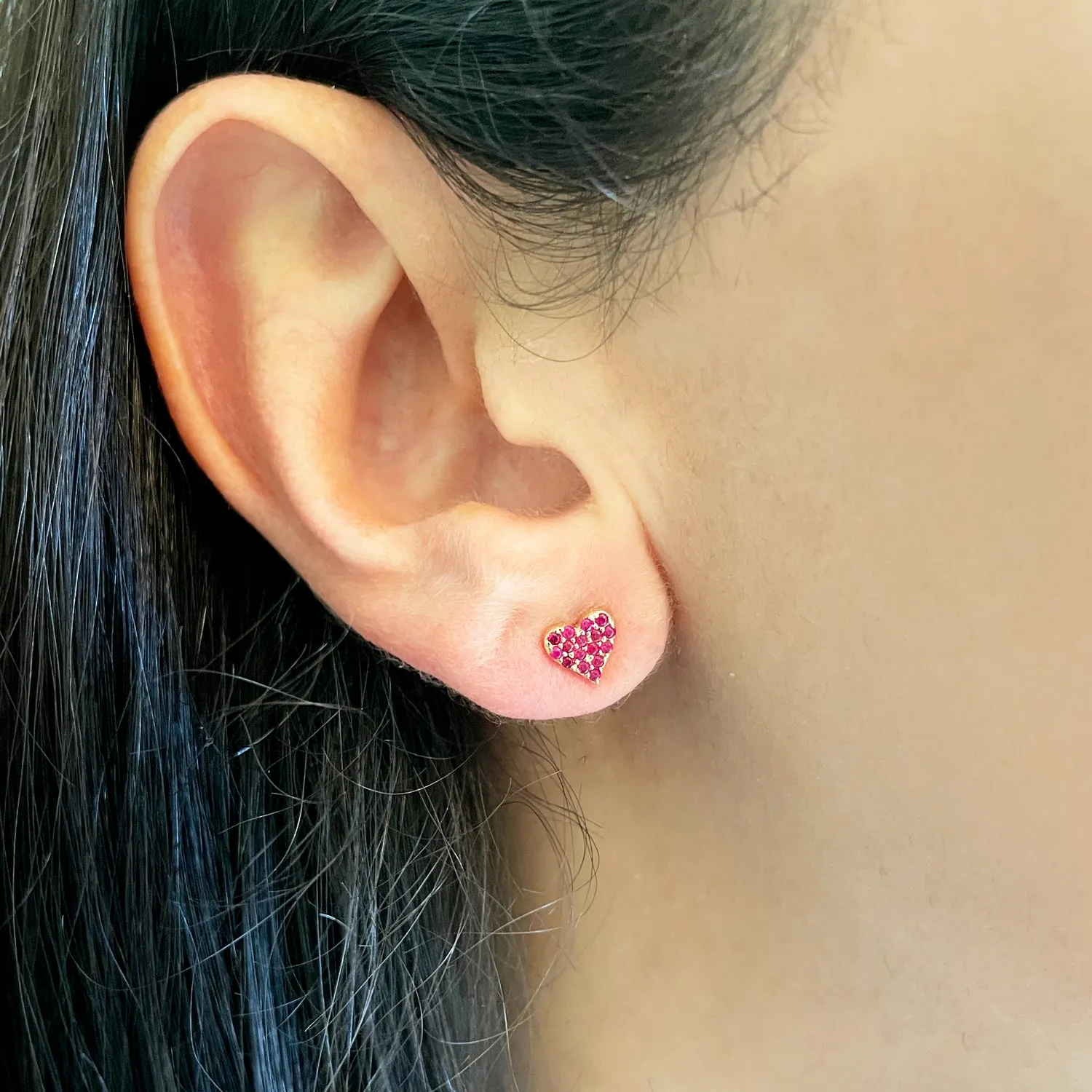 Ruby Heart Stud Earrings