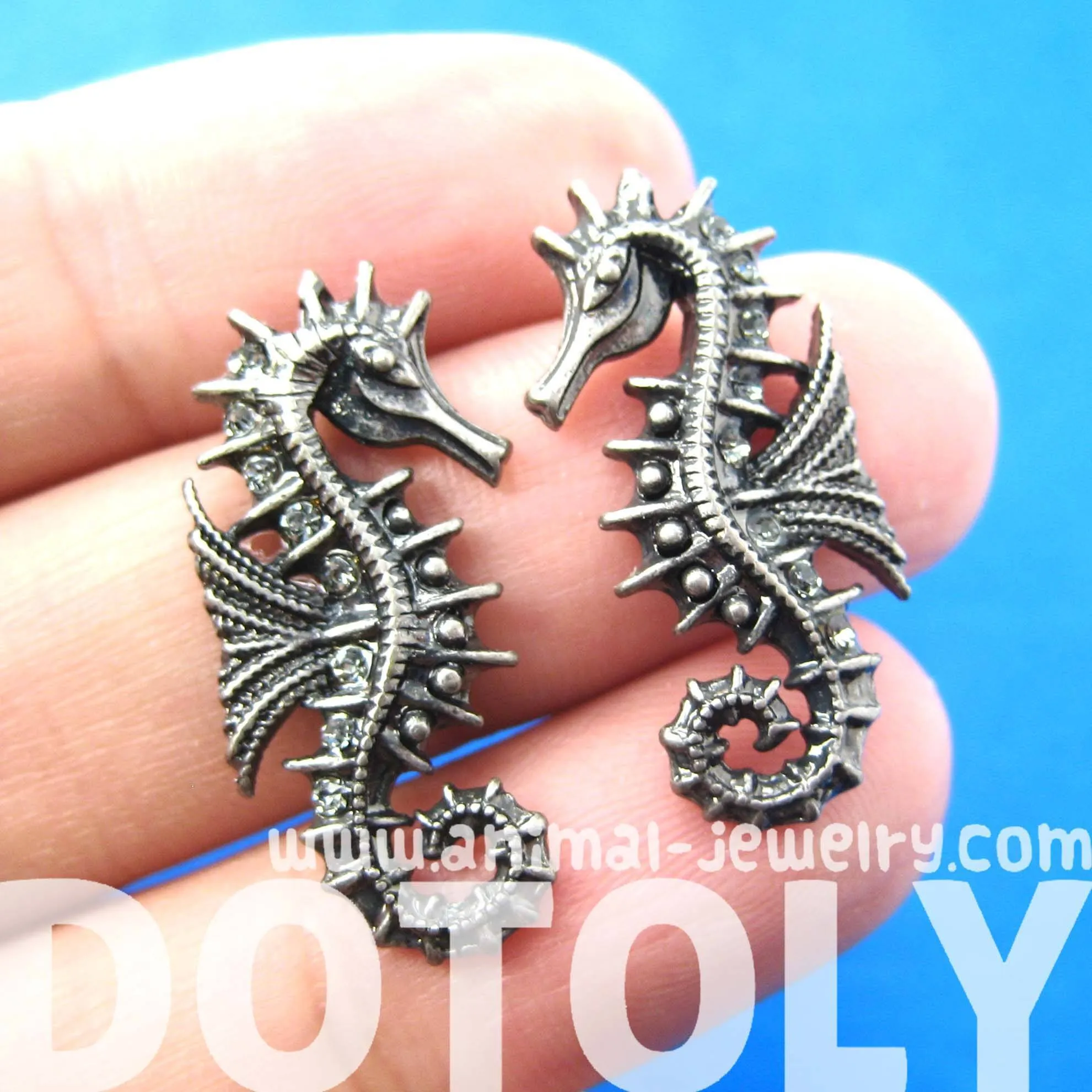 Seahorse Sea Animal Shaped Stud Earrings in Silver | Animal Jewelry