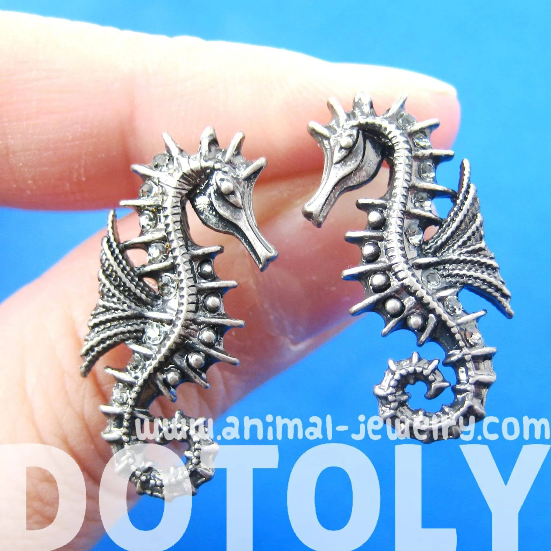 Seahorse Sea Animal Shaped Stud Earrings in Silver | Animal Jewelry