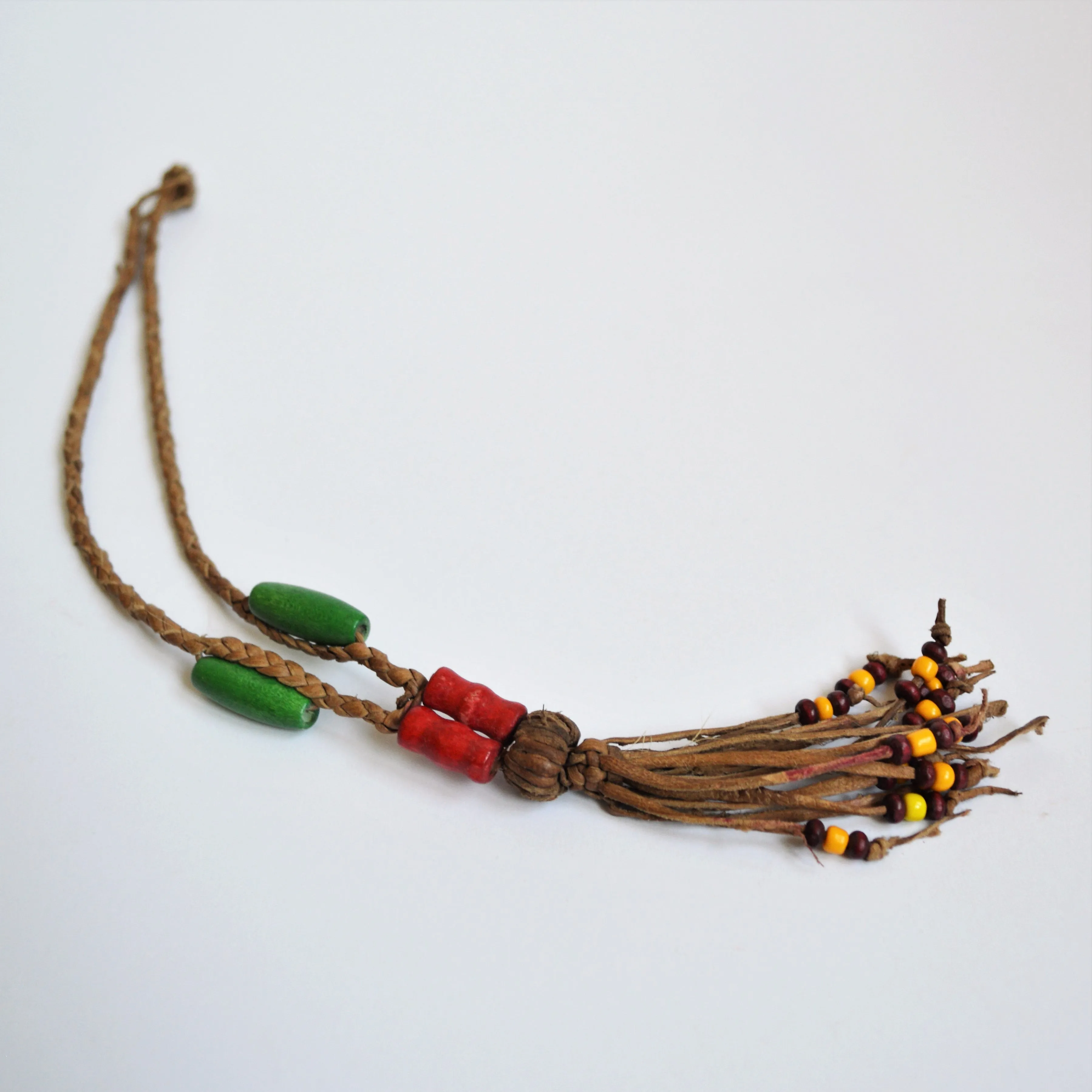 Simple boho necklace, leather necklace wooden beads, Girl jewelry