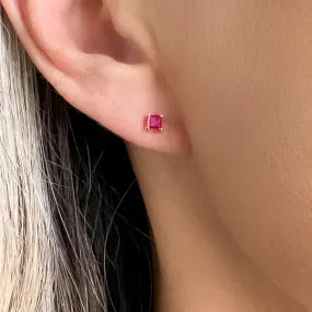 Square Ruby Stud Earrings