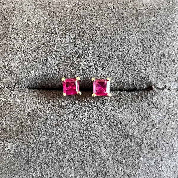 Square Ruby Stud Earrings