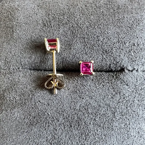 Square Ruby Stud Earrings