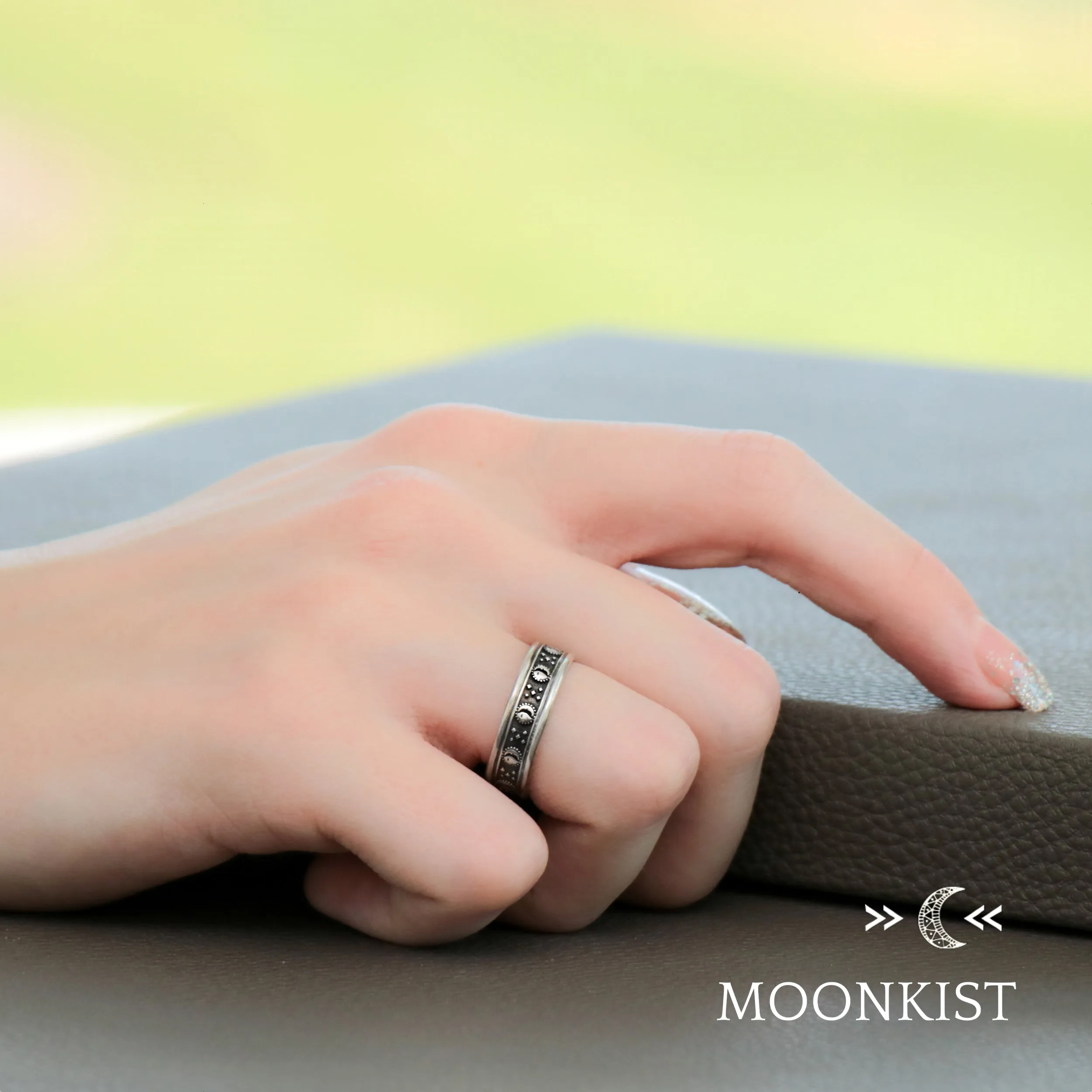 Sterling Silver Eclipse Wedding Band Set | Moonkist Designs