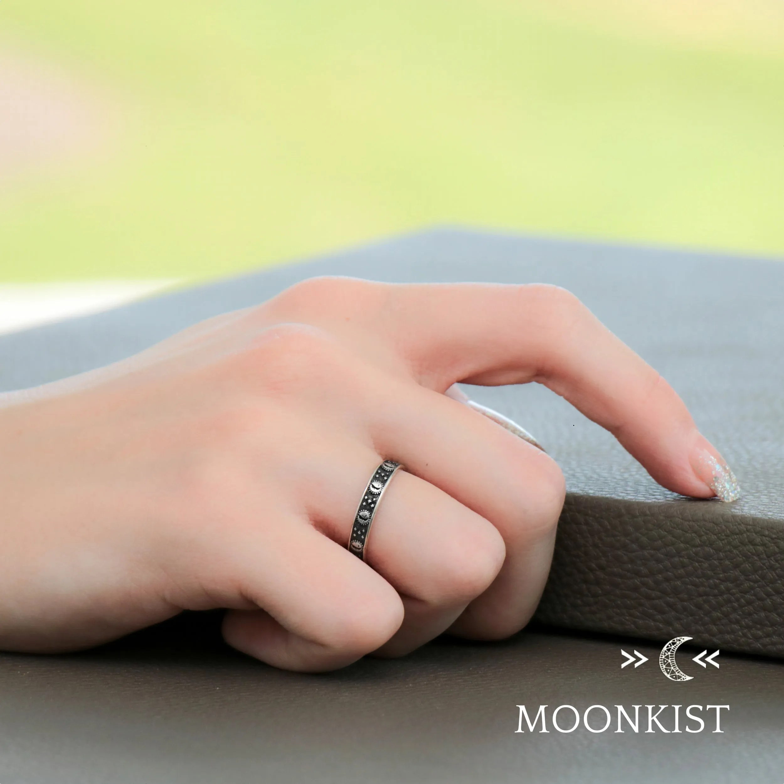 Sterling Silver Eclipse Wedding Band Set | Moonkist Designs