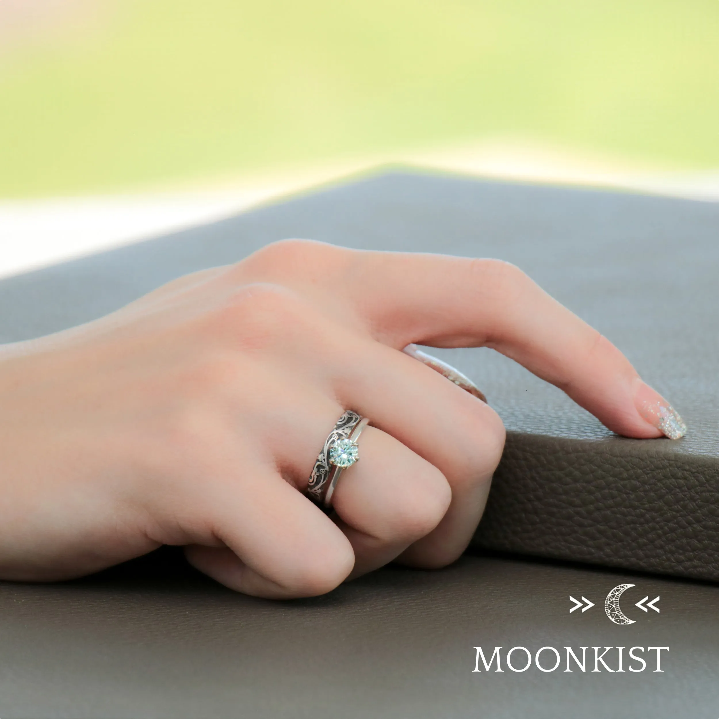 Sterling Silver Nature Vine Engagement Ring Set  | Moonkist Designs